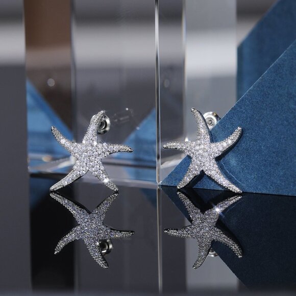 Vivid Starfish Full Zircon Stud Earrings for Women, EVGG1038 - Picture 7 of 9